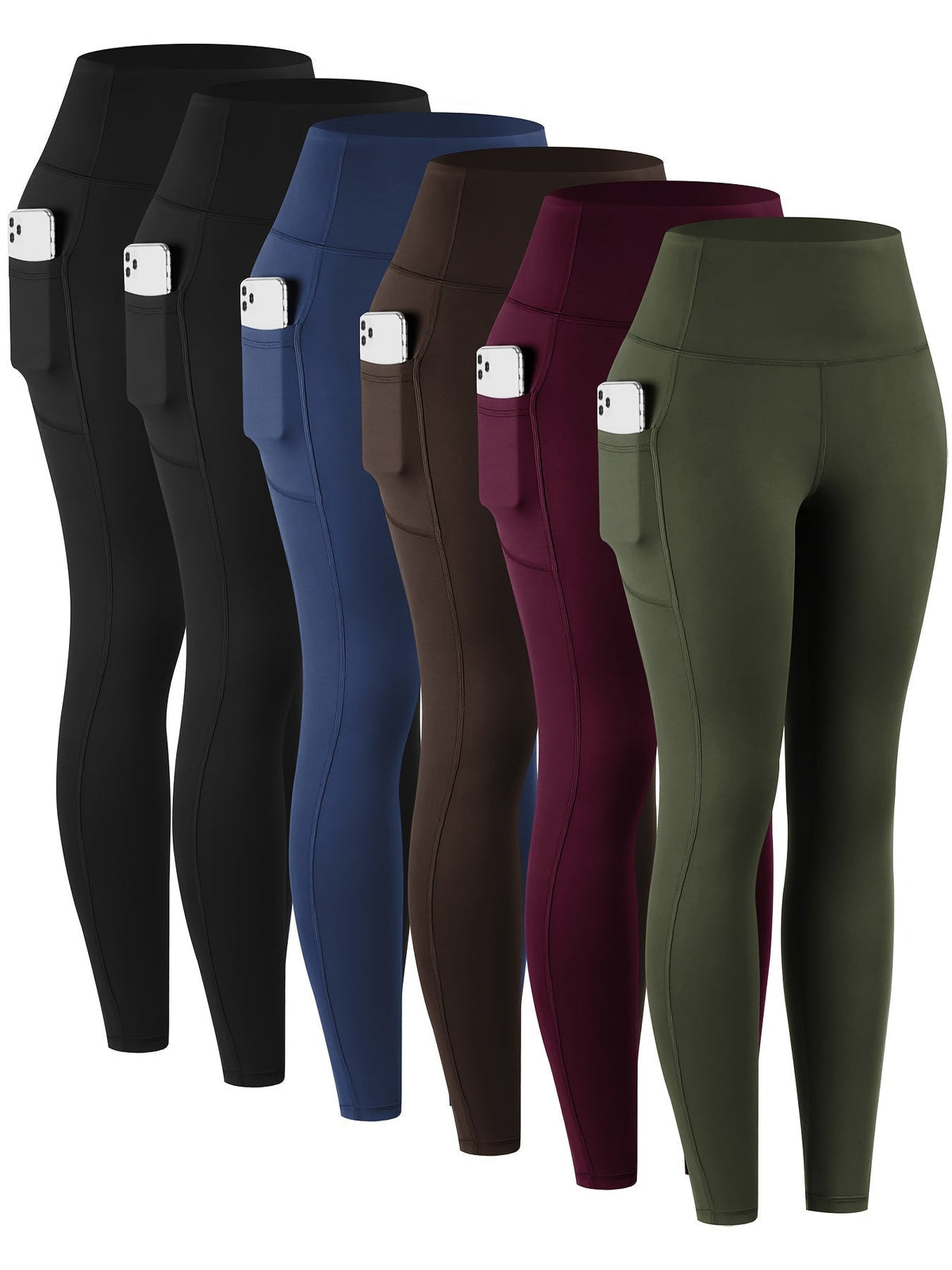 Leggings taille haute pour femmes avec poches, lot de 6, pantalon de yoga ultra-doux gainant, multicolore, S-XXL
