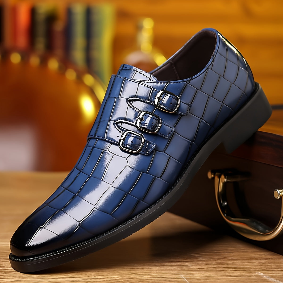 Chaussures habillées à double boucle pour homme, texture façon pierre, mocassins à enfiler – Style Oxford élégant et tendance pour le travail, les mariages et les grandes occasions, tailles US 6 à 12,5