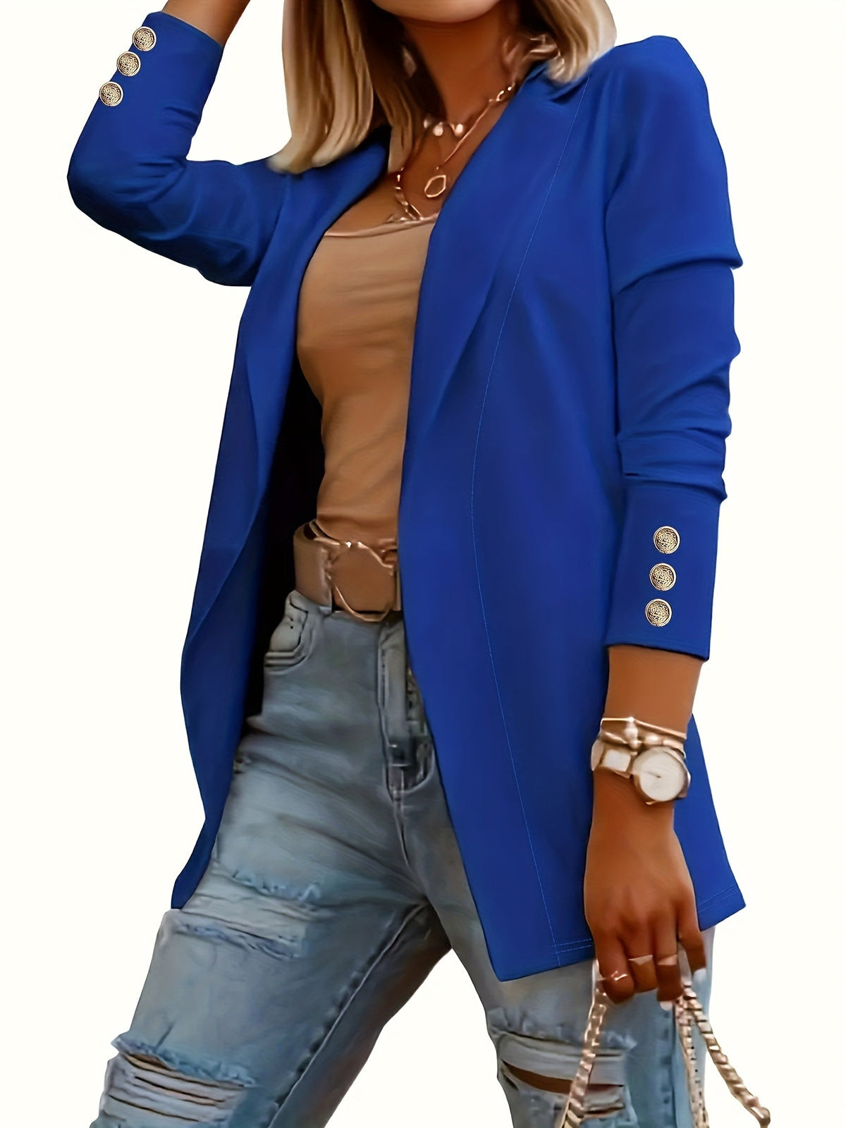 Manteau cardigan pour femme couleur unie longueur midi col à revers manches longues bouton décoratif devant ouvert pull cardigan en maille