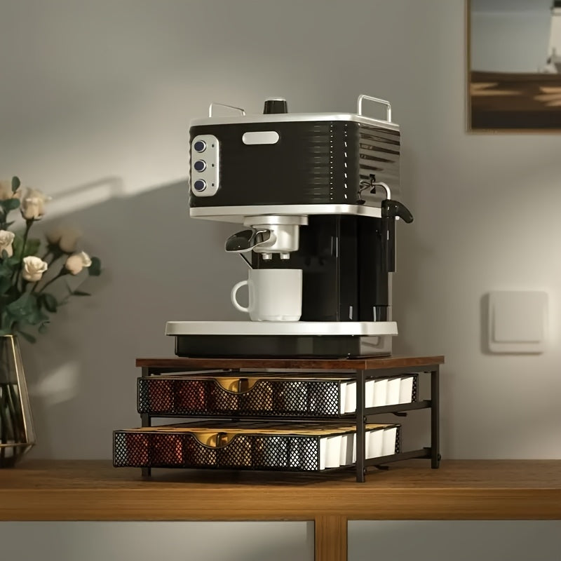 Tiroir de rangement pour capsules de café K-Cup, organisateur pour capsules Keurig Nespresso, panier coulissant à double étage, capacité de 48 capsules, station à café pour comptoir de cuisine, marron