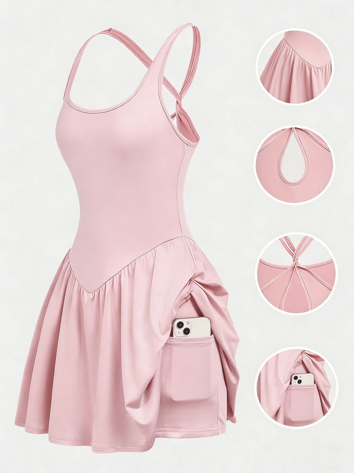 Robe de sport de yoga dos nu pour femme - Jupe de tennis décontractée opaque, tenue de course en plein air avec short intégré, robe de sport 4 couleurs S-XL