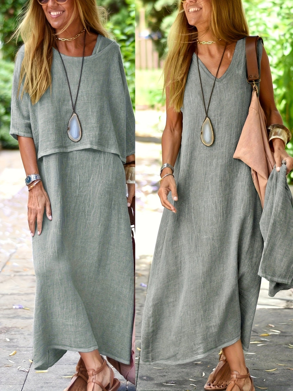 Ensemble deux pièces pour femme, haut ample décontracté et robe longue sans manches, tenue bohème d'été, noir, kaki, bleu ciel, gris ardoise, S M L XL XXL