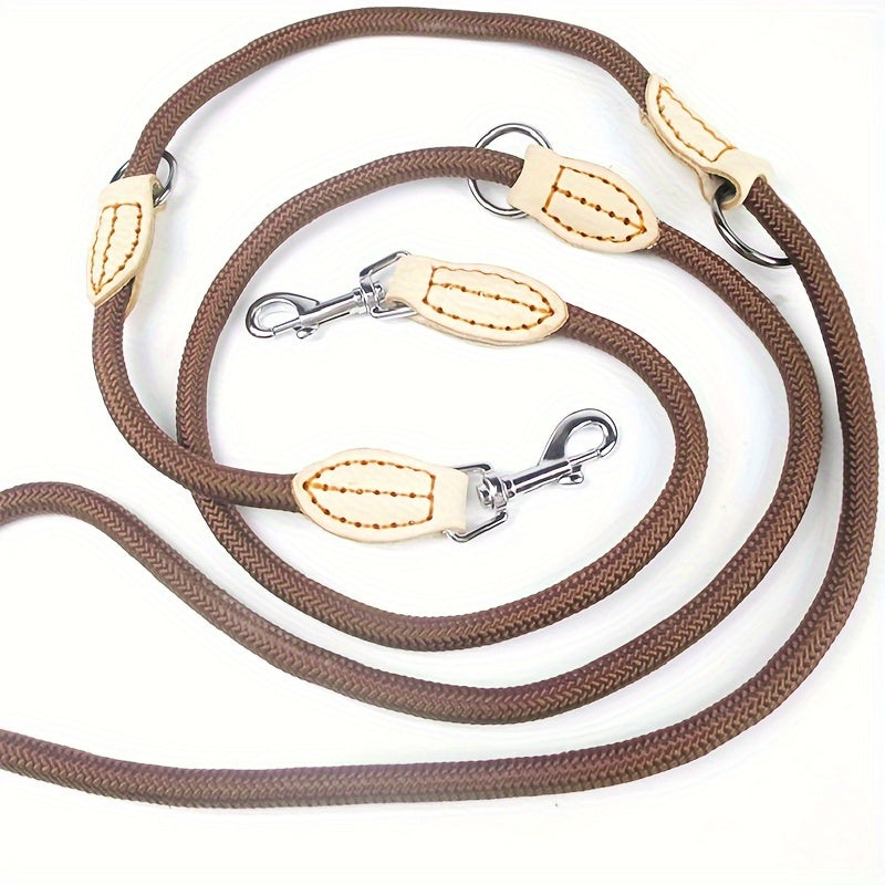 Laisse double pour 2 chiens – Laisse multifonctionnelle en corde ronde mains libres pour chiens de petite, moyenne et grande taille – Laisse de couplage pour l'entraînement, la course et la promenade de deux chiens en même temps