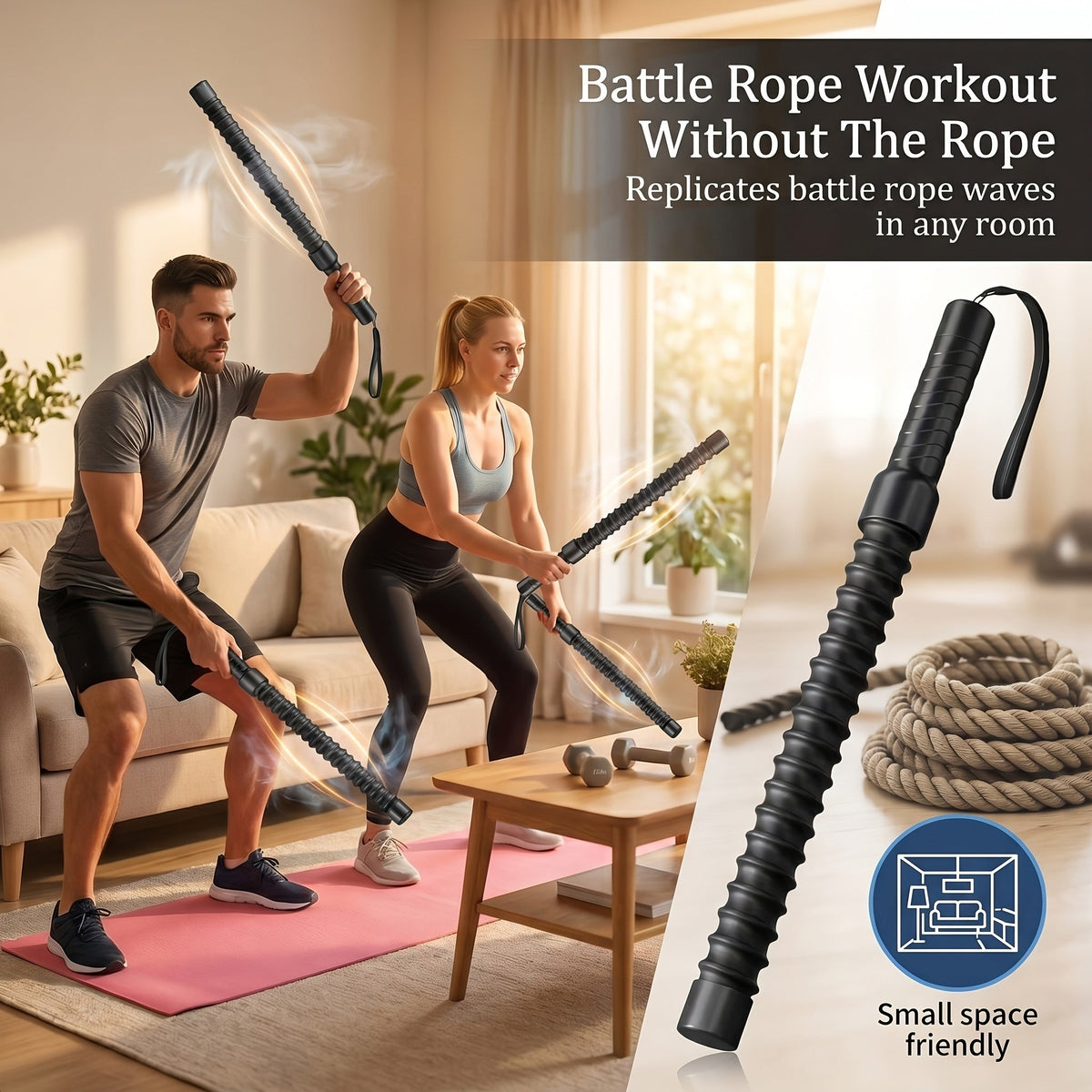 Lot de 2 cordes à sauter sans corde pour combat – Cordes d'entraînement lestées pour fitness en salle de sport à domicile, intensité réglable, équipement d'exercice portable pour hommes et femmes