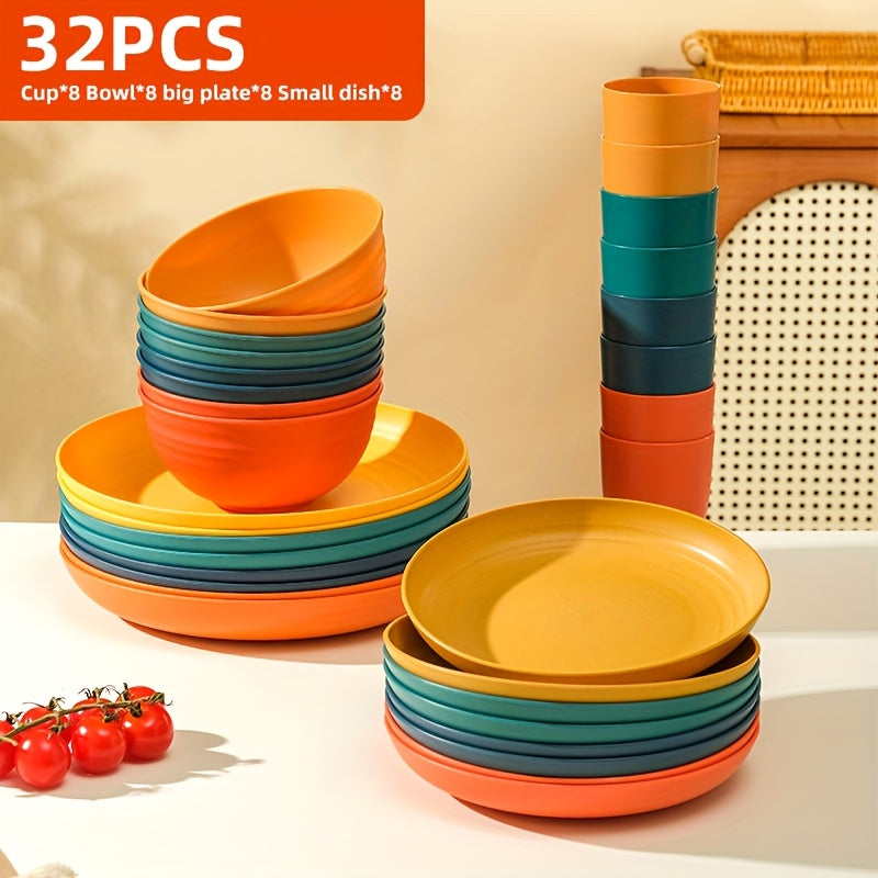Black Wheat Straw Tableware Set β 16/32 Piece Unbreakable Eco-Friendly Plates Dessert Plates Bowls & Cups for 4-8 People, Outdoor Camping Party Wedding Halloween Kitchen Accessories