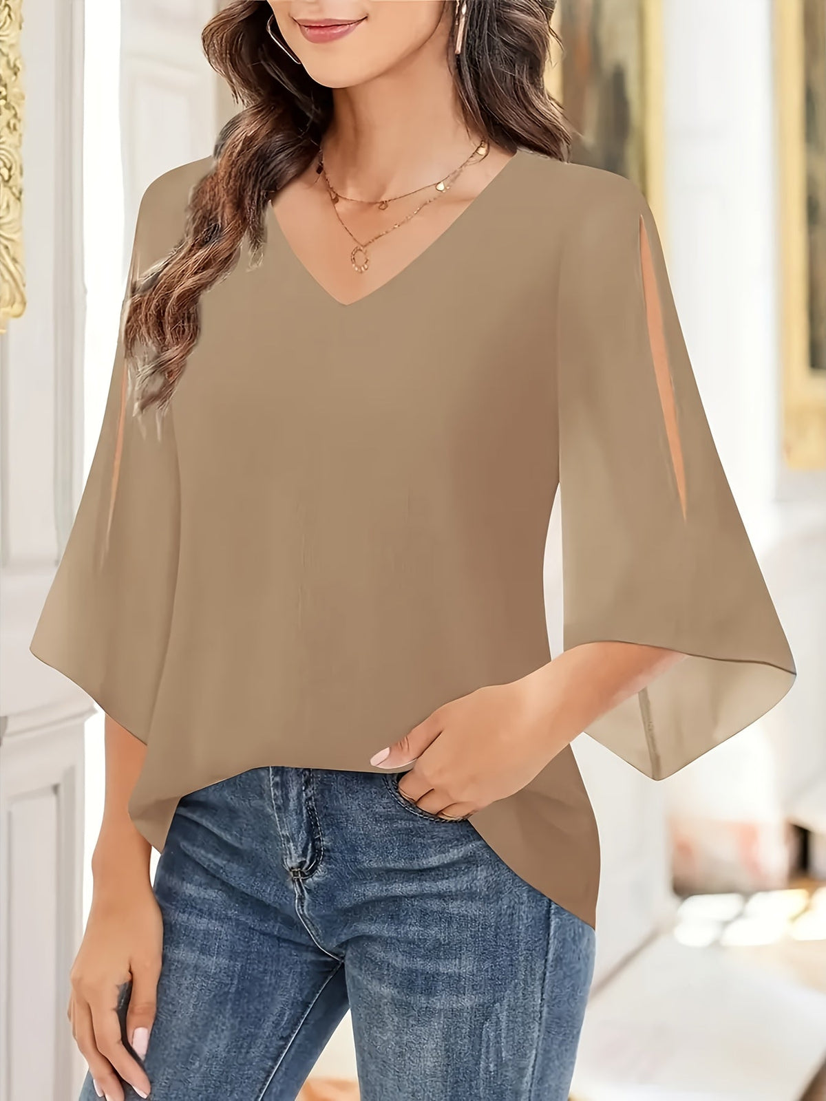 Chemisier léger en mousseline pour femme, chemise décontractée à manches longues boutonnée | Haut ample pour le bureau, marine, kaki, noir, S-XXL
