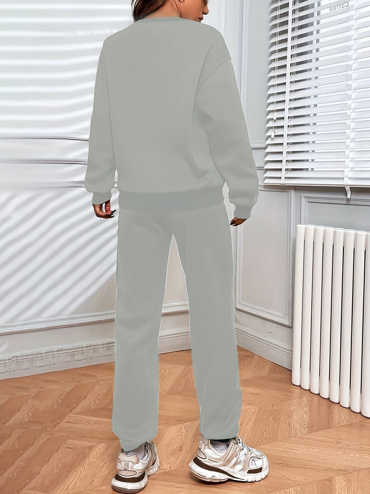 Ensemble deux pièces pour femme : sweat-shirt à col rond et pantalon de jogging décontracté avec taille élastique à cordon de serrage, beige, gris, noir, bleu marine, café, S-XXL