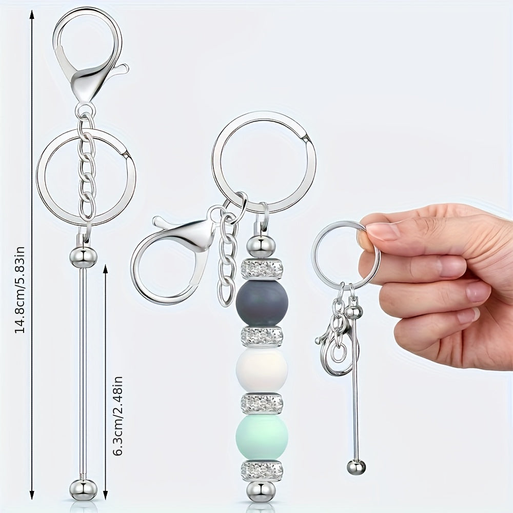Kit de porte-clés à perler en acier inoxydable – 12 et 24 pièces, pendentifs en métal avec breloques pour loisirs créatifs, cadeaux de Noël et d'Halloween, doré, argenté et or rose
