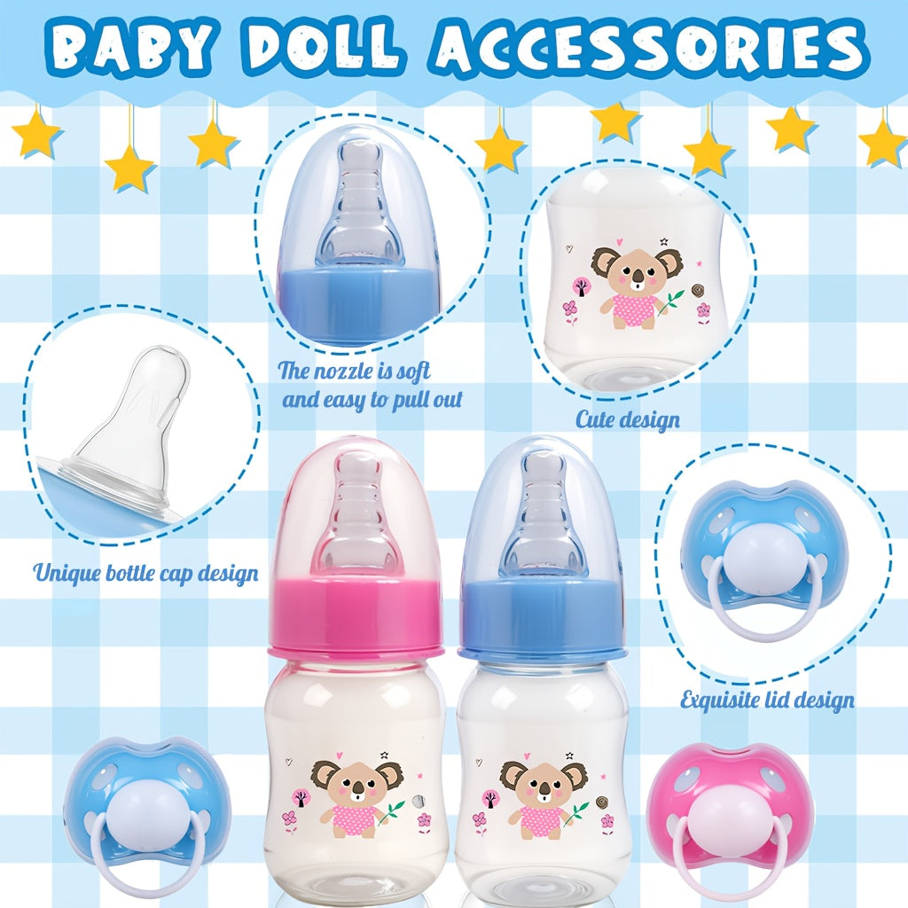 Kit d'accessoires de repas pour poupée reborn avec biberon, couche et tétine, ensemble de soins réaliste pour poupée, compatible avec les poupées reborn et classiques, cadeau idéal d'anniversaire ou de fête pour enfants