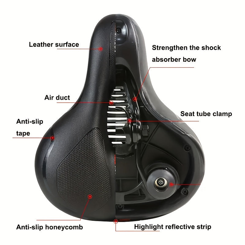 Selle de vélo rembourrée en gel, imperméable et absorbant les chocs – Coussin large en cuir et mousse souple avec bande réfléchissante pour vélos de ville, de montagne, de route et de sport, ajustement universel pour hommes et femmes