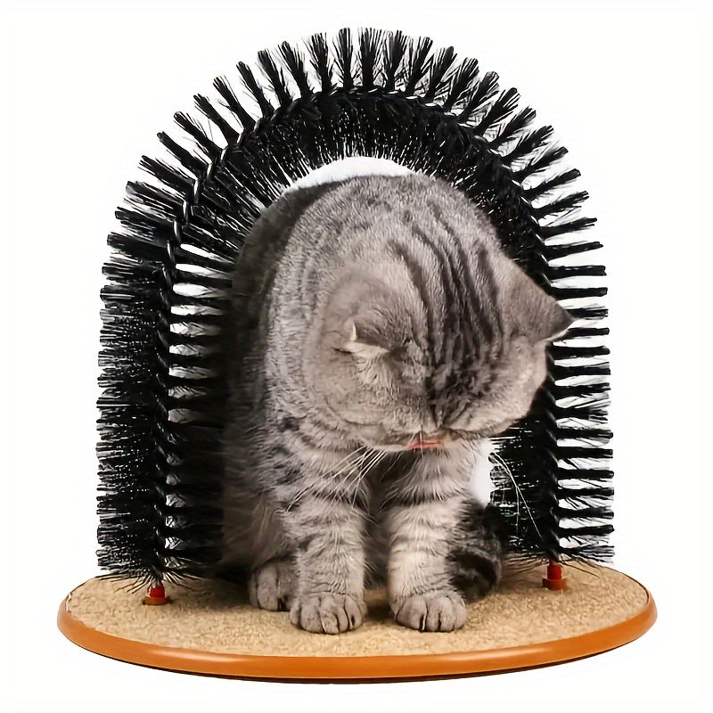 Brosse de massage et arc de toilettage pour chat - Jouet interactif à gratter pour chat, brosse de coin auto-nettoyante, retire les poils morts et satisfait l'instinct de frottement, sans piles requises