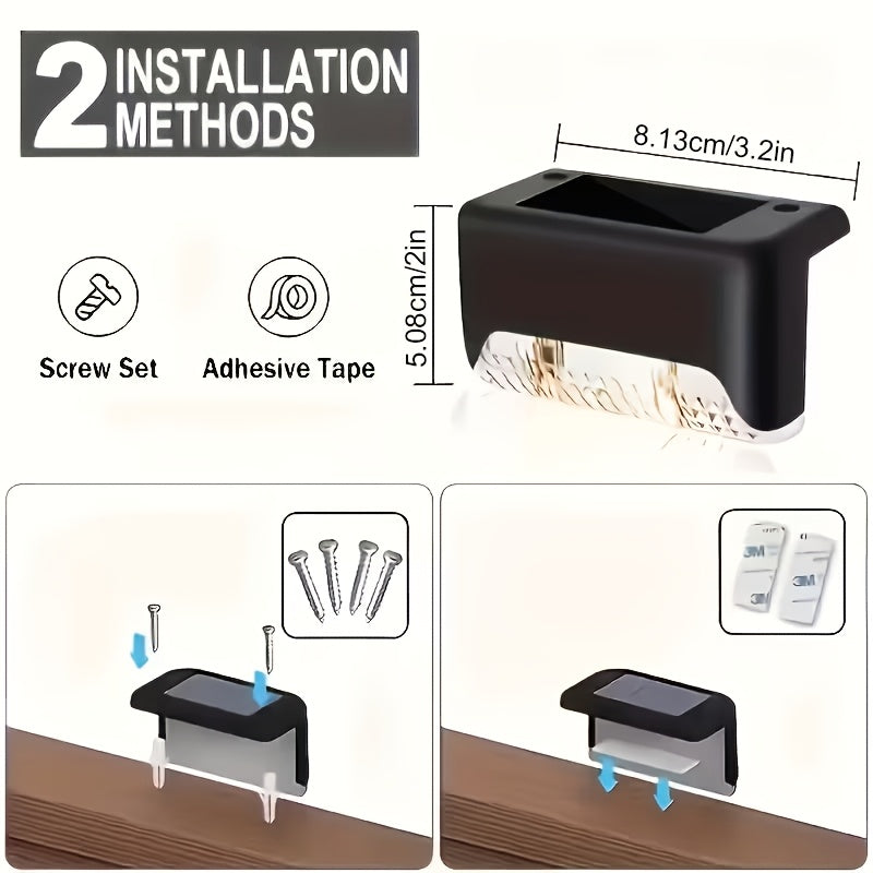 Lampes solaires LED pour terrasse, escaliers et marches d'extérieur, allumage/extinction automatique, 12 heures d'éclairage blanc chaud pour clôture, allée, patio, balcon et jardin – ABS résistant aux intempéries, lot de 8, 16 ou 32 – Aucun câblage requis