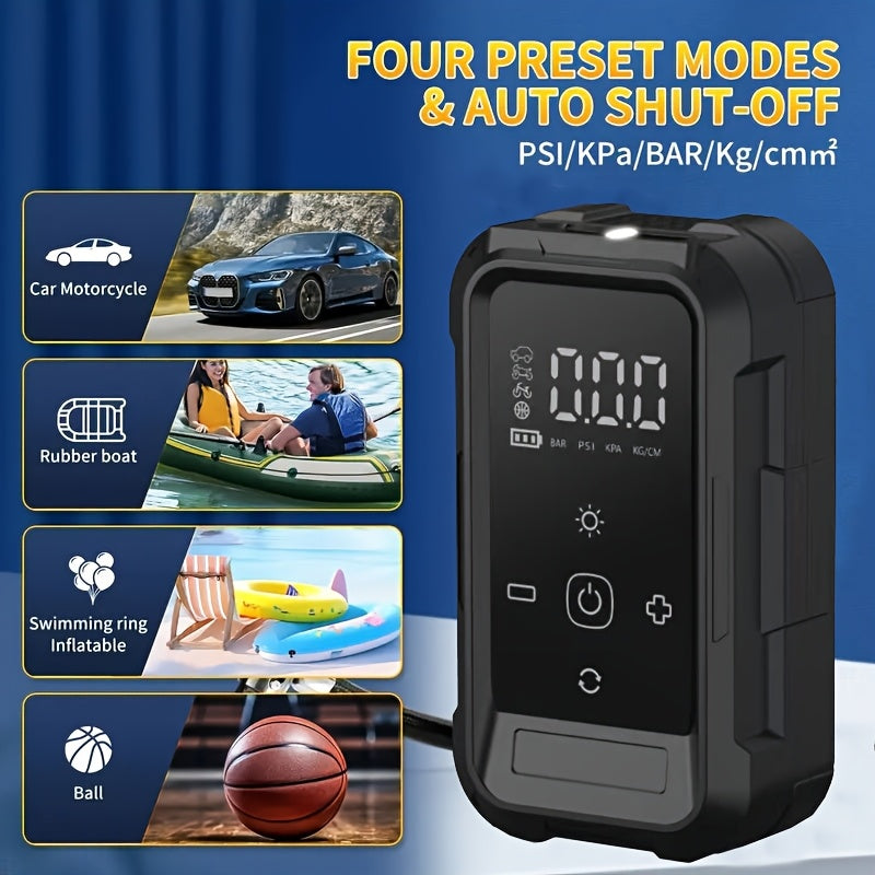 Gonfleur de pneus portable sans fil – Compresseur d'air intelligent sans fil avec manomètre numérique et lampe LED pour voitures, motos, vélos et ballons, recharge rapide Type-C