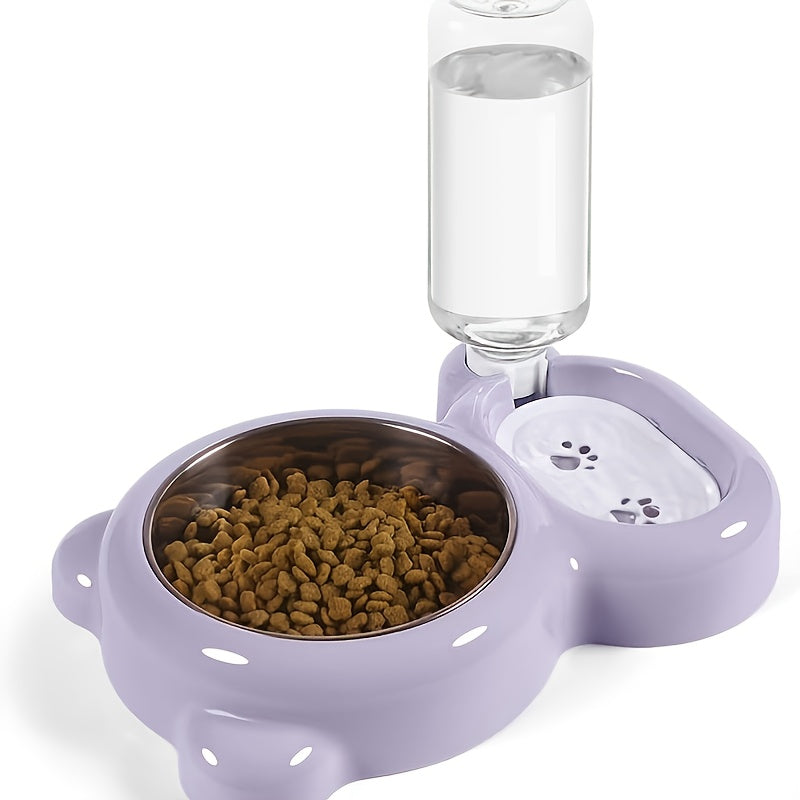 Ensemble de deux gamelles pour animaux avec bouteille d’eau automatique – Gamelles d’eau et de nourriture pour petits chiens et chats, lavables au lave-vaisselle, durables et sans BPA, rose gris violet, station de nourrissage pour animaux d’intérieur