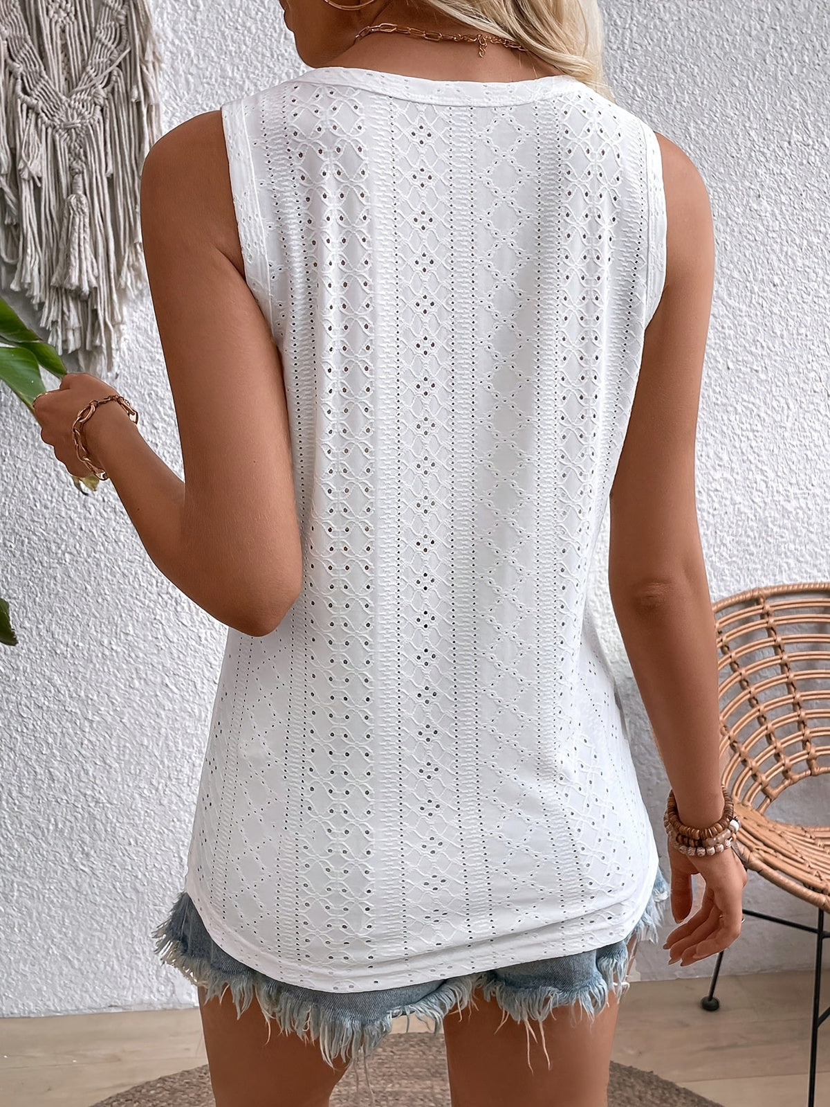 Débardeur à col en V sans manches pour femme, chemisier décontracté à coupe ample avec boutons, couleur unie | Blanc Noir Vert foncé S-XXL