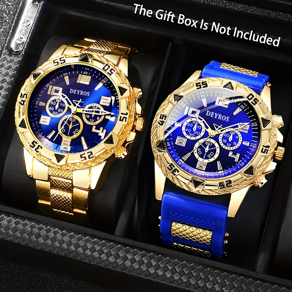 Coffret de 2 montres à quartz pour homme – Boîtier en acier inoxydable et bracelet en silicone, cadran rond classique, style décontracté et professionnel, coffret cadeau de montres sportives pour hommes, ensembles A B C D disponibles