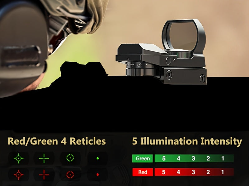 Viseur point rouge et vert 1x22x33 avec rail Picatinny 20 mm - 4 réticules, 5 réglages de luminosité, lunette à large champ de vision pour fusils et carabines