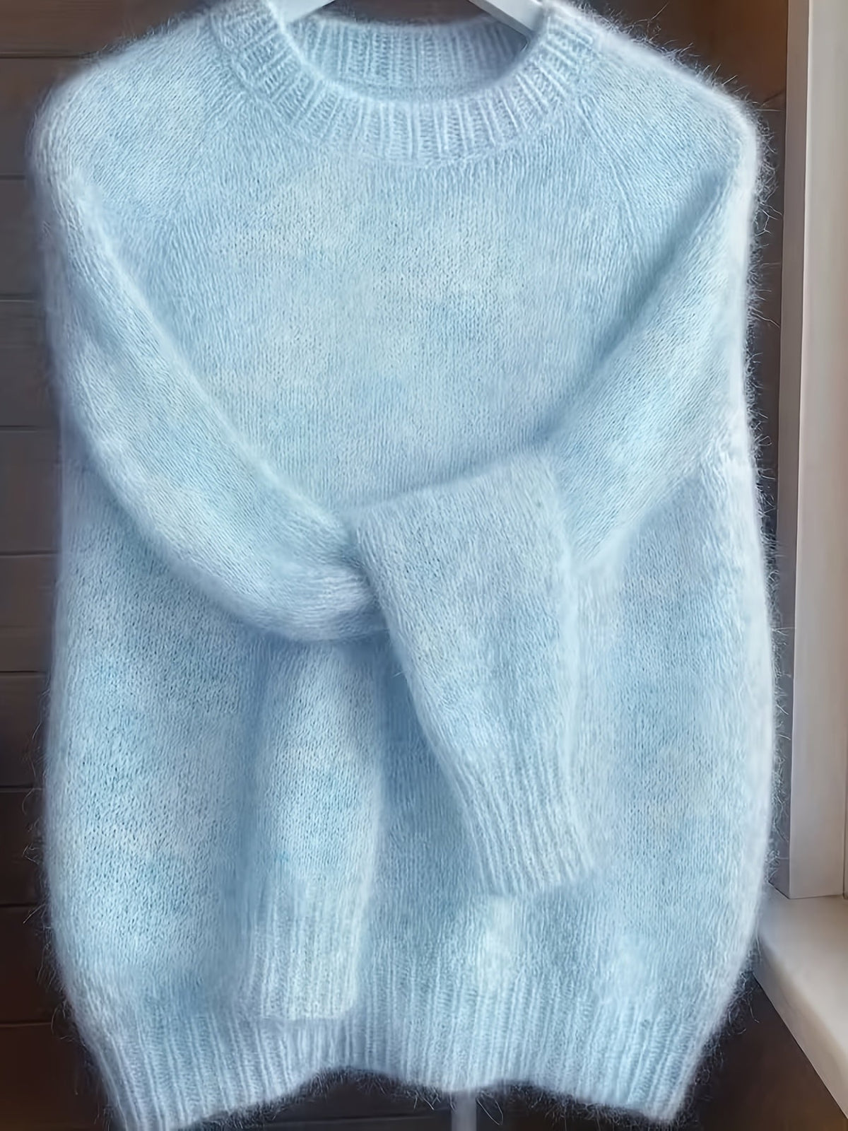 Pull à col rond style français pour femme | Pull en maille 100 % polyester doux et confortable, haut élégant à manches longues et coupe droite pour le printemps et l'automne