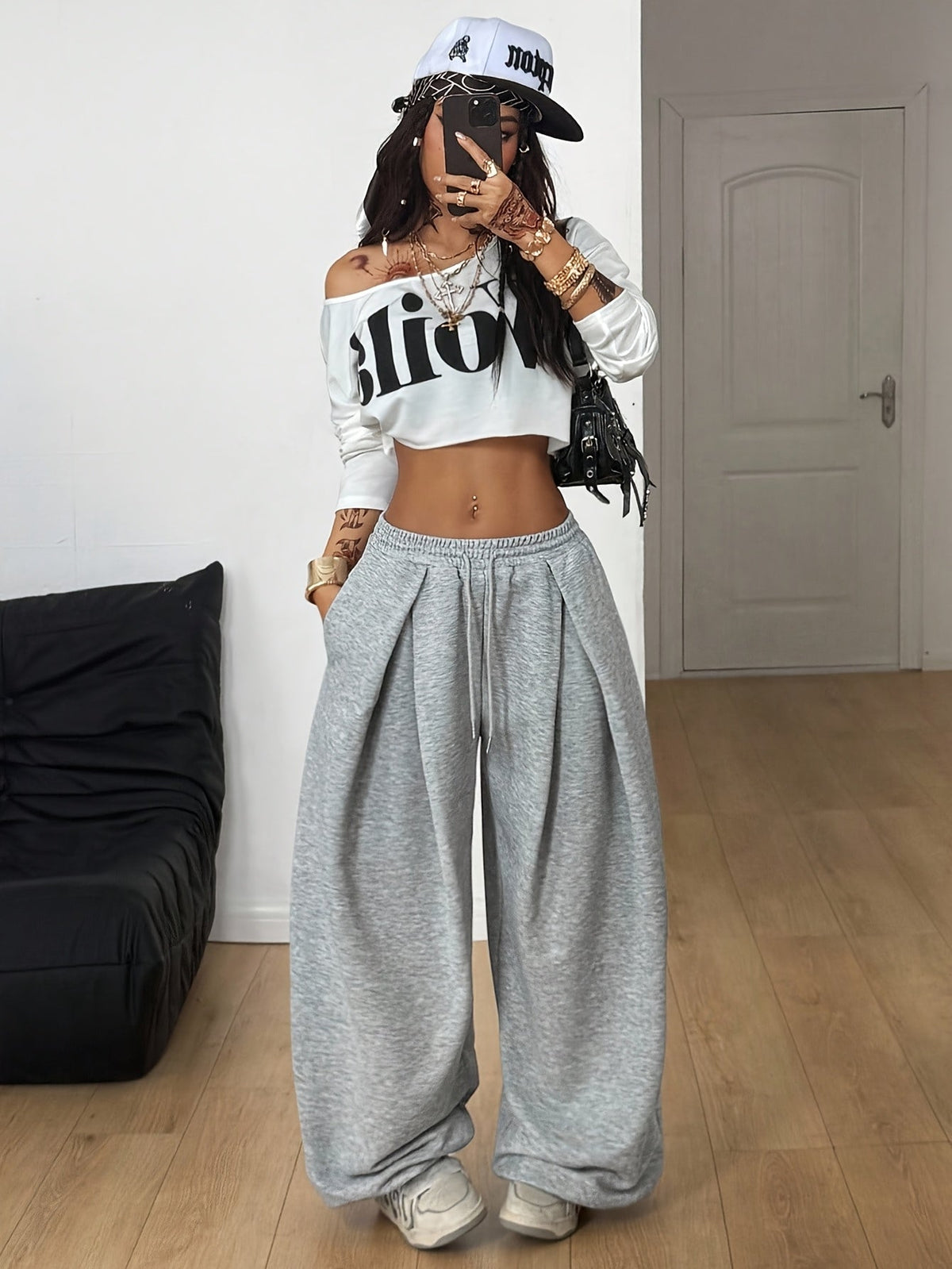 Pantalon femme style Y2K, taille basse à cordon de serrage, coupe ample, jambes larges, style urbain décontracté, gris clair, printemps été, XS-XL