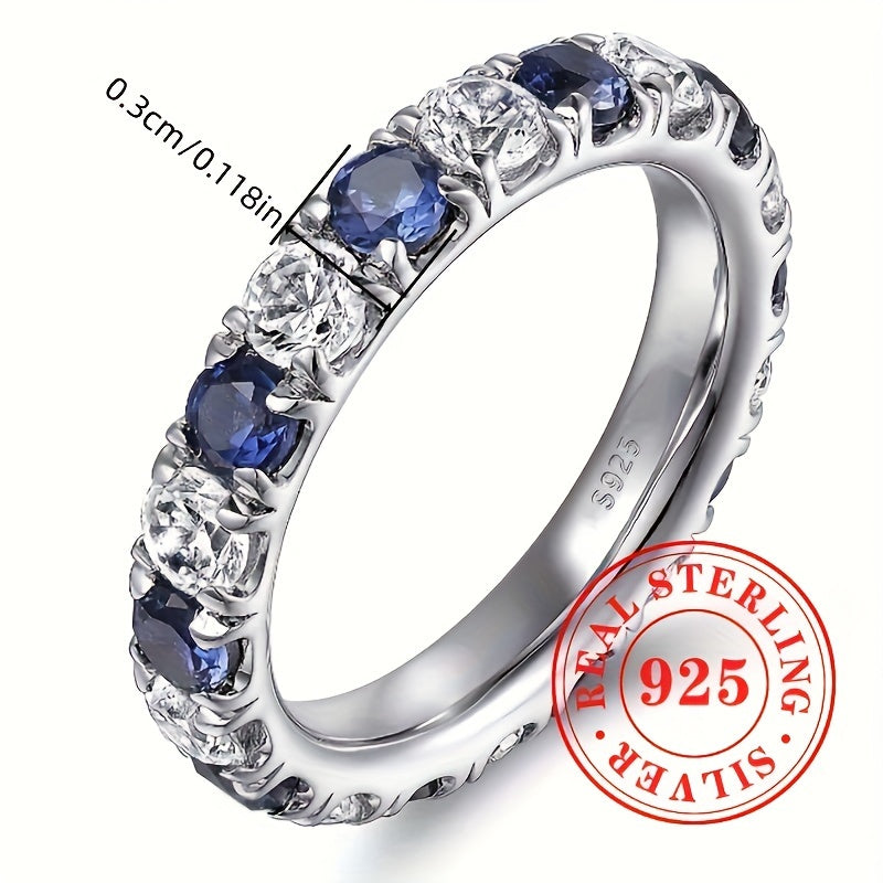 Bague pour femme en argent sterling 925 avec zircone cubique synthétique bleue et blanche – Bijou élégant pour vacances et soirées, cadeau d'anniversaire ou de Saint-Valentin pour exprimer un amour infini