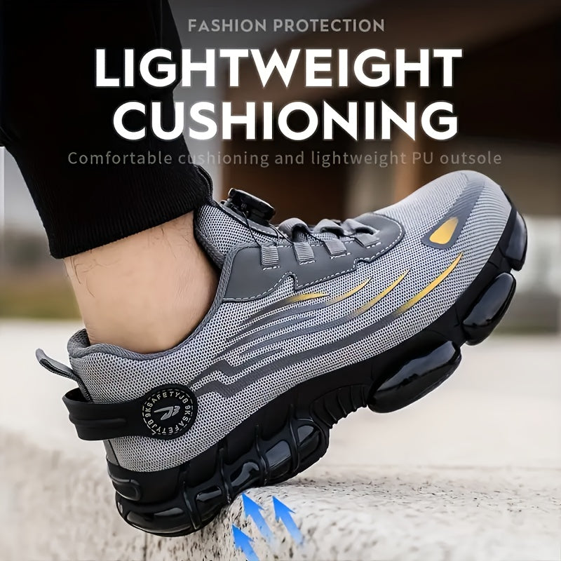Chaussures de travail respirantes pour hommes – Chaussures de sécurité durables avec bandes réfléchissantes, semelle légère et amortissante pour l'industrie, la construction et un usage quotidien, disponibles en noir et gris, tailles US 6 à 11