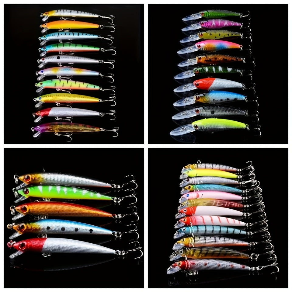 Lot de 5 leurres de pêche – Minnow bionique dur, nage réaliste, eau douce et eau de mer, leurres artificiels aux couleurs aléatoires