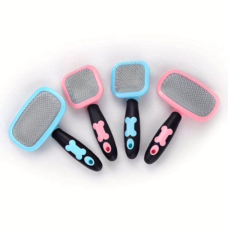 Peigne de toilettage pour animaux avec picots de massage - Brosse démêlante en acier inoxydable pour chiens et chats, élimine les nœuds et les poils morts, massage doux du cuir chevelu, grande taille (rose ou bleu)