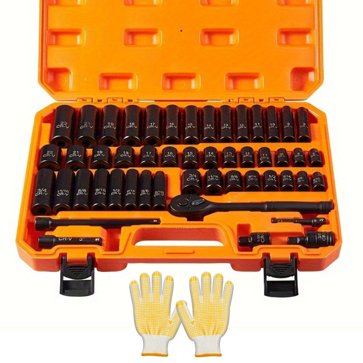 Jeu de douilles à chocs entraînement 3/8" en acier CR-V – Kit de cliquet de 50 à 999 pièces avec adaptateur, tailles SAE et métriques courantes pour la réparation automobile, les projets de bricolage et les mécaniciens professionnels