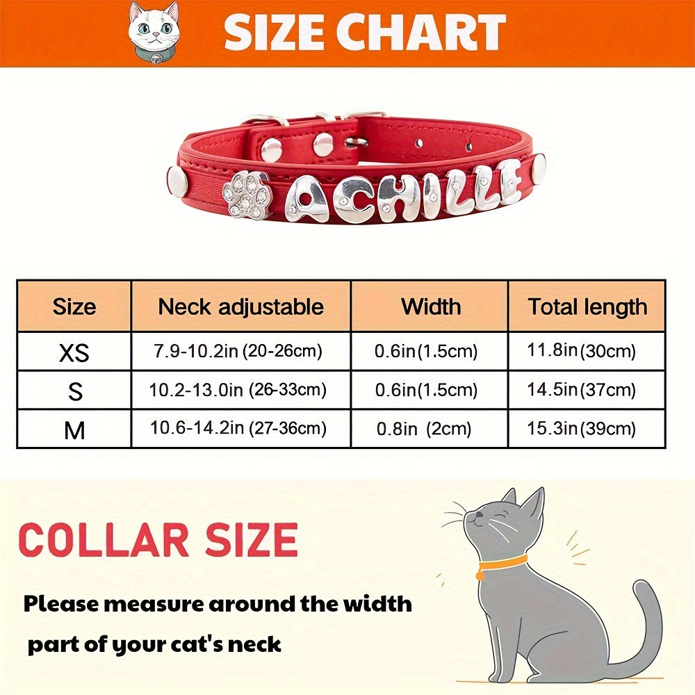Collier pour chat et chien en similicuir personnalisé avec médaille, collier d'identification sur mesure pour petits et moyens chiens et chats, collier réglable pour animal de compagnie avec breloque exquise, 11 couleurs du XS au M