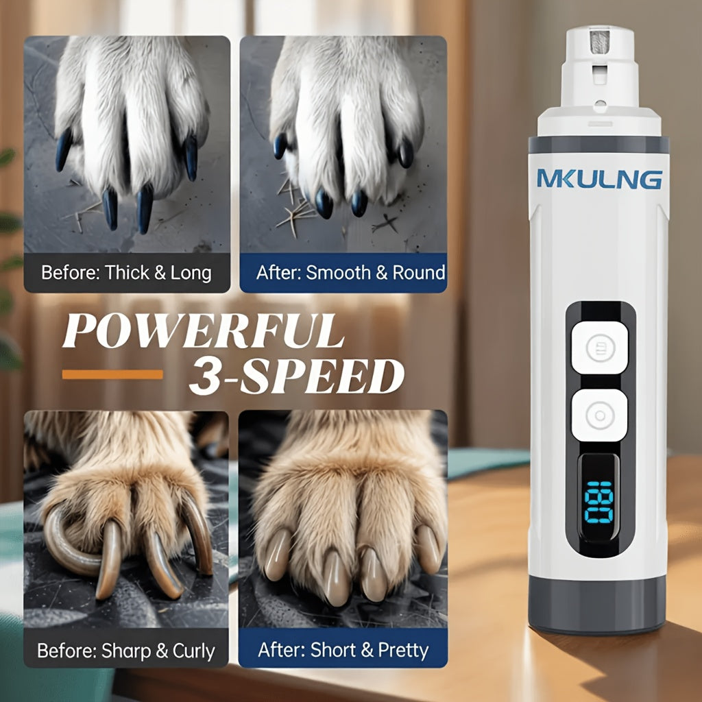 Coupe-griffes électrique silencieux pour animaux avec lumière LED – Kit de tondeuse rechargeable amélioré à 3 vitesses, entretien des pattes sans douleur pour chiens et chats de petite, moyenne et grande taille