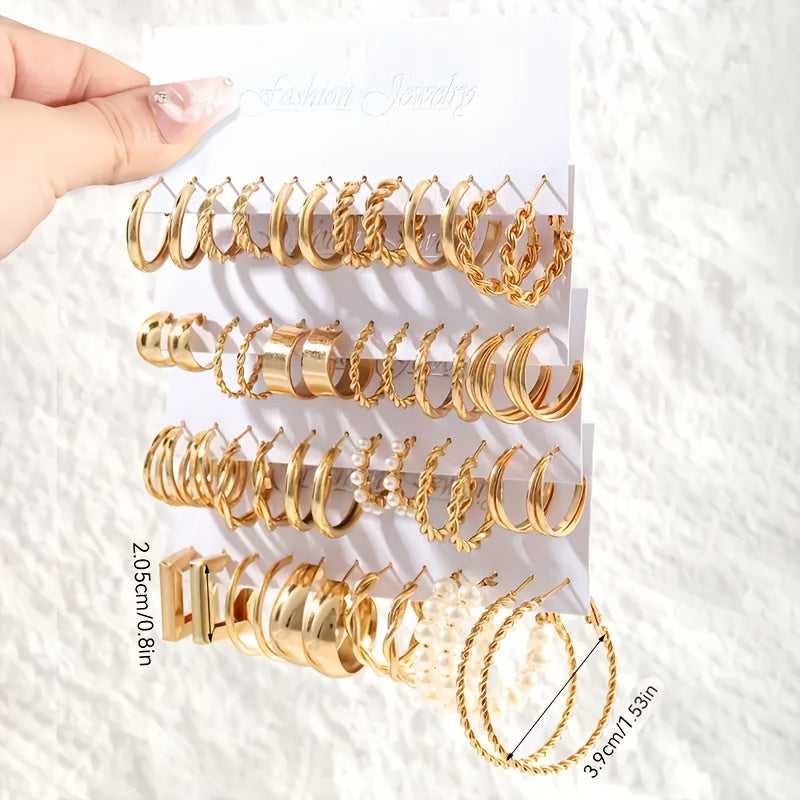 Lot de 48 paires de créoles pour femme, design géométrique et cœur élégant avec perles fantaisie et tiges en acier inoxydable pour le quotidien, les fêtes et les cadeaux