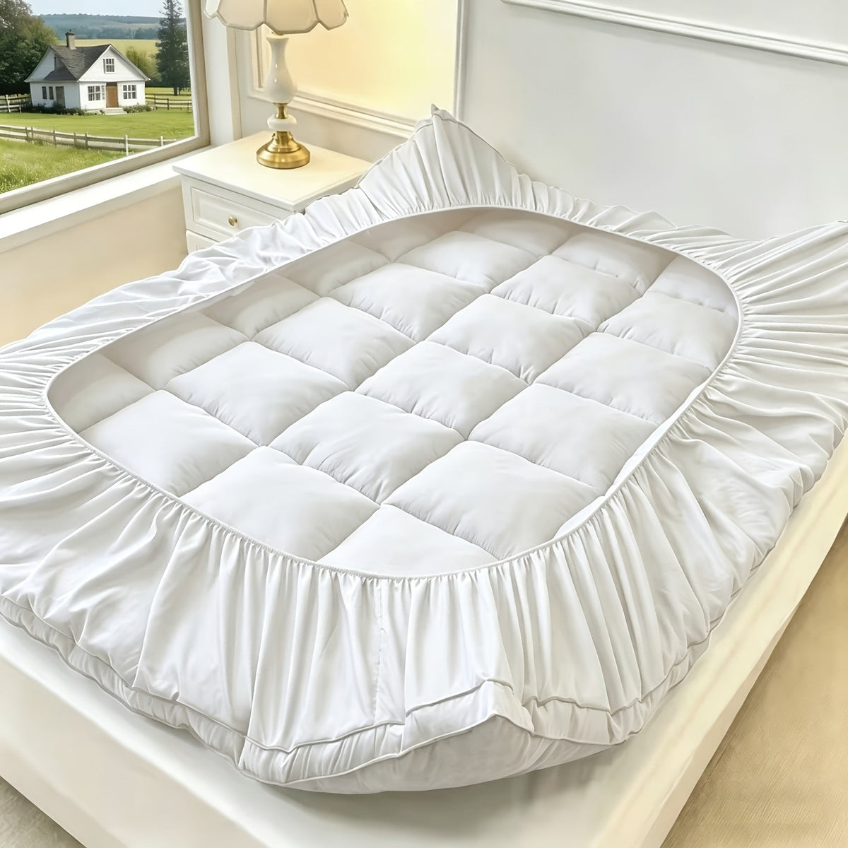Surmatelas matelassé avec housse rafraîchissante, bonnet profond extensible de 8 à 21 pouces pour lits simple, double, grand lit, très grand lit et très grand lit californien, disponible en blanc, gris, noir et bleu marine