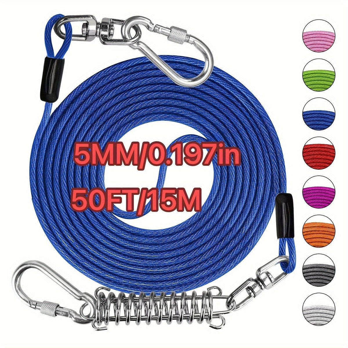 Laisse pour chien ultra-résistante de 1,8, 3, 4,5, 9, 15, 23 ou 30 mètres, câble d'attache d'entraînement pour grands chiens jusqu'à 225 kg, corde de course durable et résistante aux morsures pour le jardin