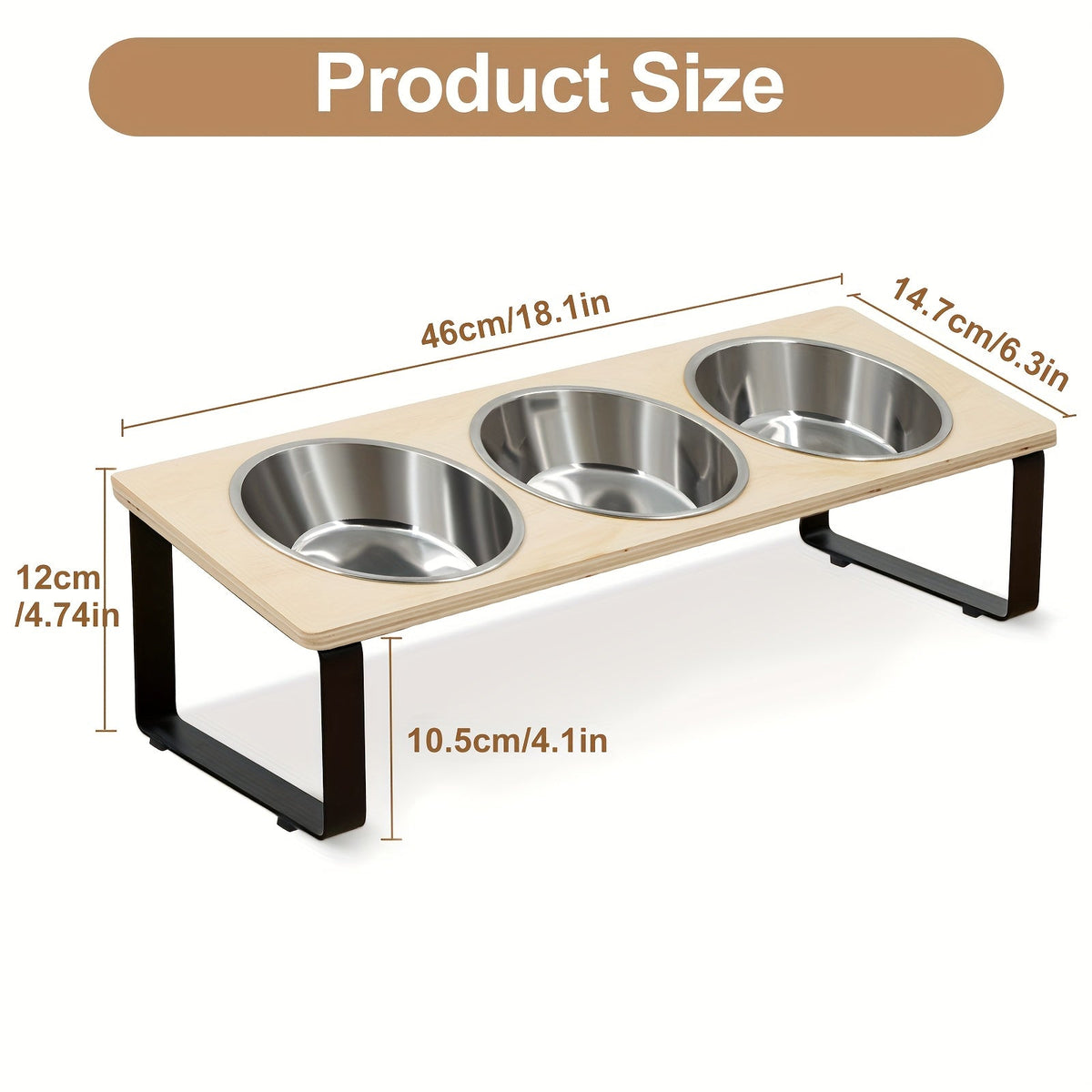 Gamelles surélevées pour chat avec 3 bols en acier inoxydable - Support incliné à 15° anti-vomissements pour chats et petits chiens, ensemble de bols ergonomiques adaptés aux moustaches, accessoire de repas moderne pour animaux