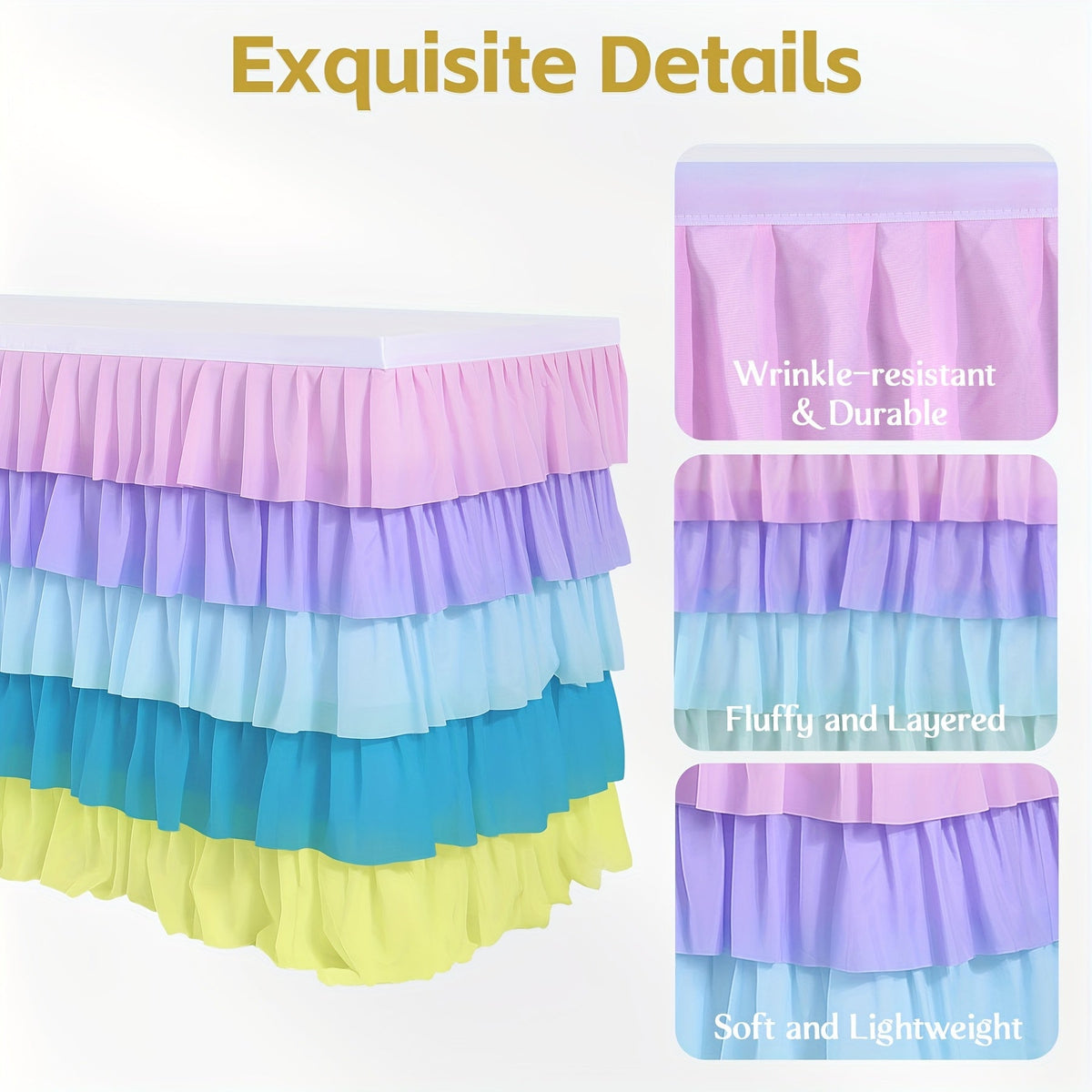 6ft Tulle Tutu Table Skirt β Chiffon Ruffle Table Skirting for Birthday Party, Wedding, Bridal Shower, Girls Party & Holiday Decor β Easy Hook & Loop Install, 12 Colors (72"L x 30"H)