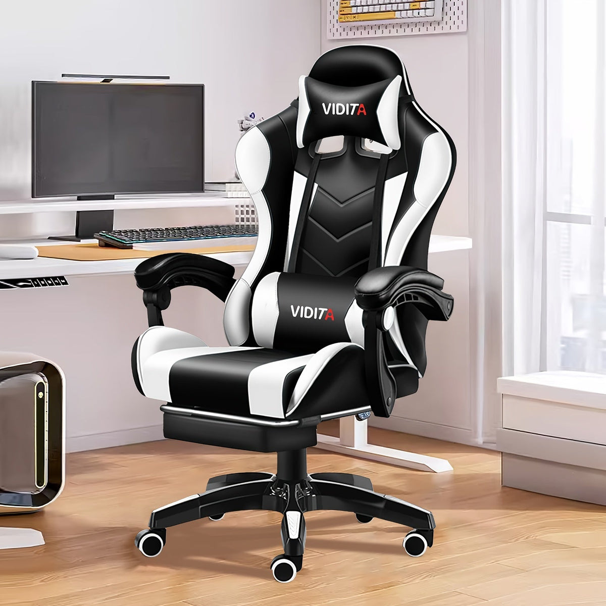 Chaise de bureau gaming ergonomique style course avec soutien lombaire, dossier haut réglable pour adultes et adolescents, fauteuil inclinable pour ordinateur PC