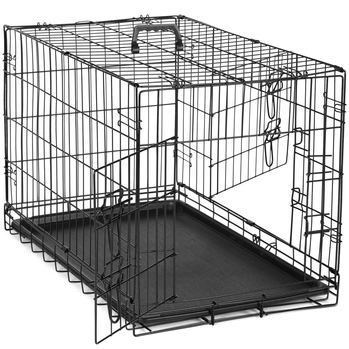 Cage pour chien pliable en fil métallique avec séparateur et plateau étanche – Chenil en métal repliable à double porte pour chiens de petite, moyenne et grande taille, pour intérieur, extérieur et voyage
