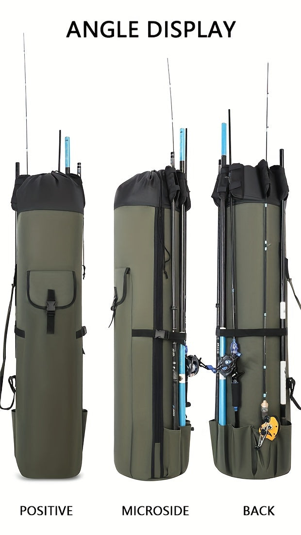 Sac de pêche grande capacité, pliable et durable, étui de transport multifonction pour cannes à pêche avec deux plombs, pouvant contenir plusieurs cannes, organisateur de matériel pour pêche en eau douce et en mer