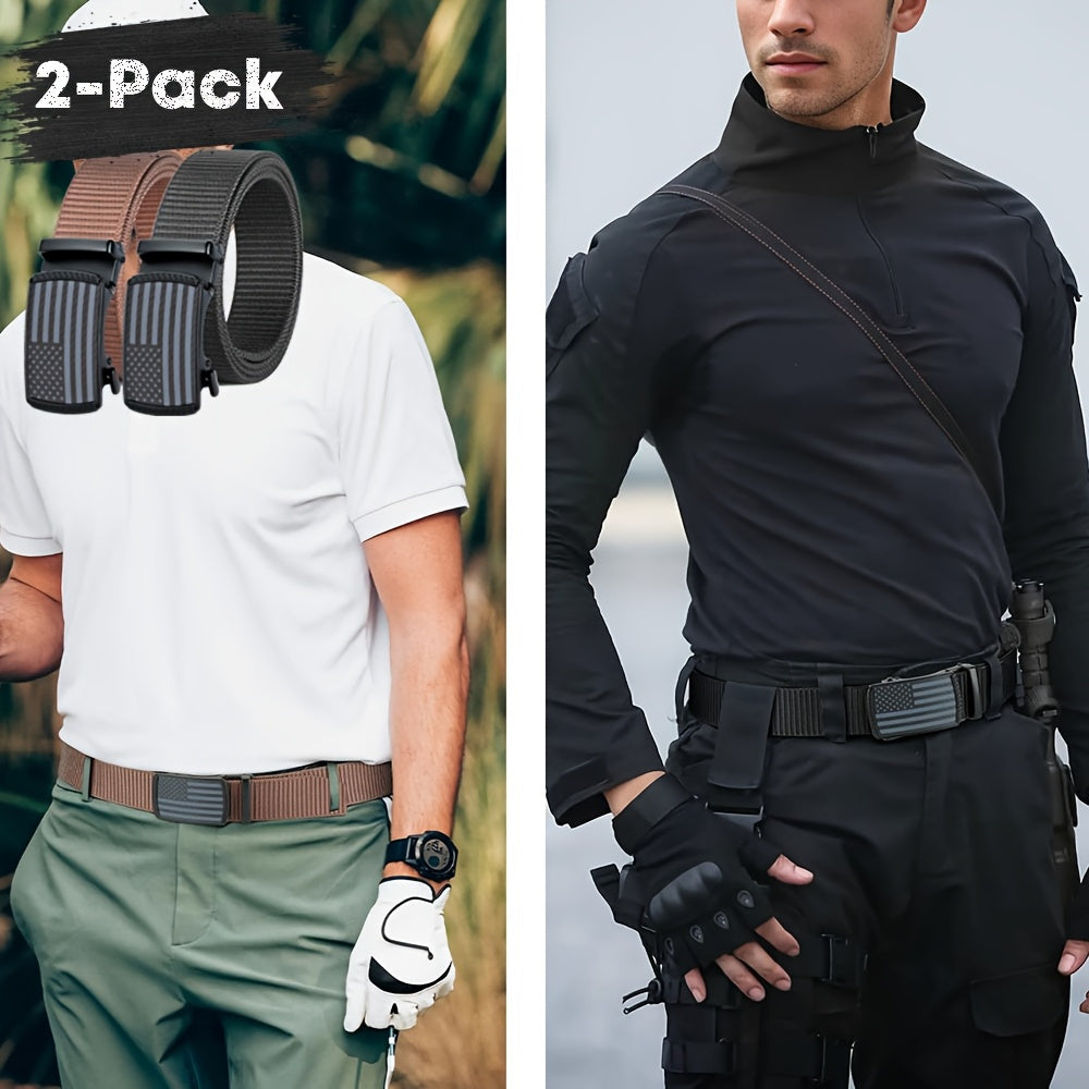 Lot de 2 ceintures à cliquet en nylon pour homme – Ceinture de golf, ceinture tactique de travail avec boucle automatique, tour de taille 76-117 cm, usage quotidien décontracté et extérieur