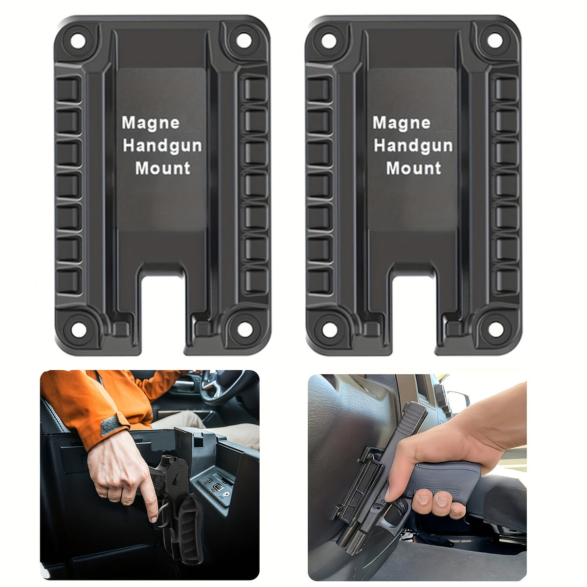 Lot de 2 supports magnétiques dissimulés pour pistolet – Support magnétique puissant pour un accès rapide, idéal pour voiture, camion, SUV, bureau, table de chevet, mur et sous comptoir, support magnétique universel pour arme de poing