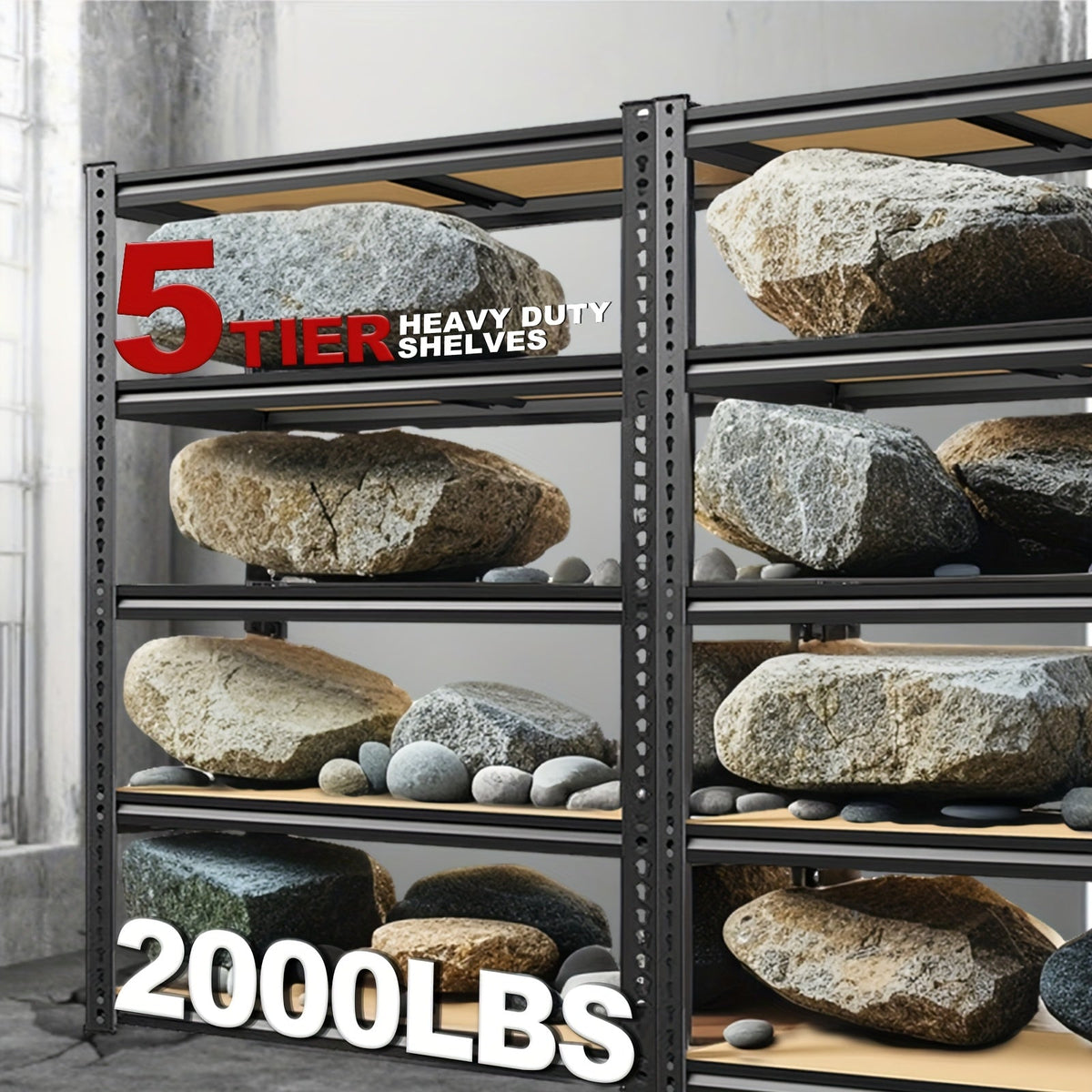 Étagère de rangement robuste en métal à 5 niveaux, capacité de 907 kg (2000 lb), hauteur 152 cm (60 po), structure en acier ajustable – Rayonnage pour garage, sous-sol, garde-manger, placard et buanderie, entrepôt local aux États-Unis