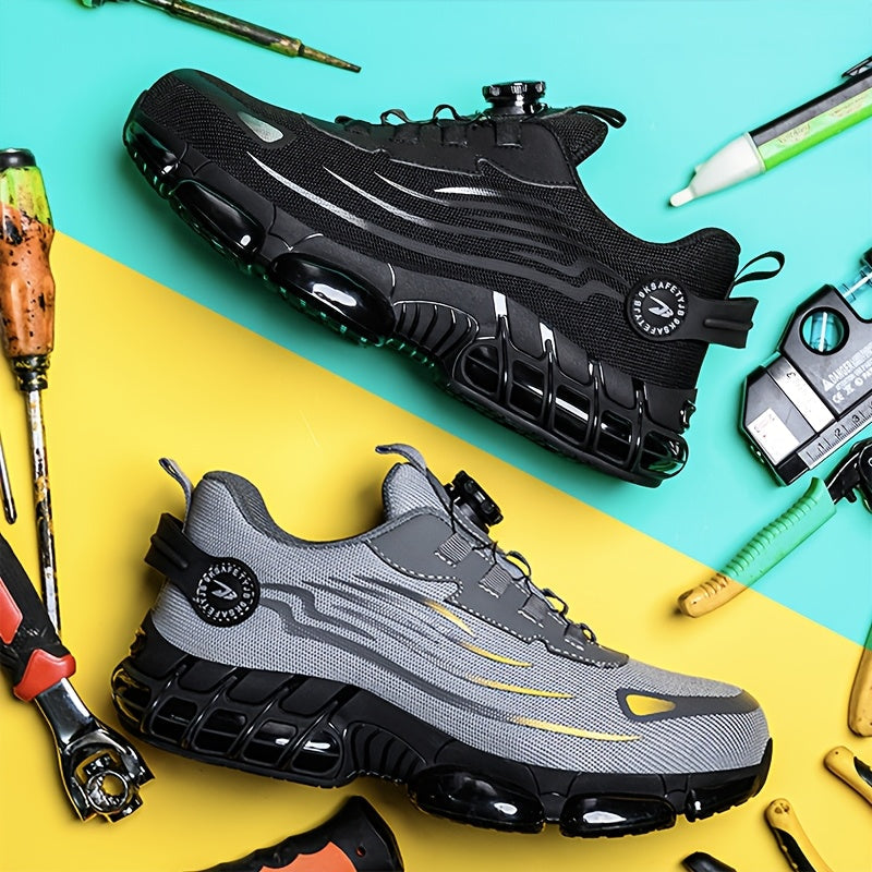 Chaussures de sécurité à embout en acier pour hommes, antidérapantes, respirantes, baskets à embout composite, bottes de travail de construction résistantes à l'abrasion, noir/gris foncé, US 6-11