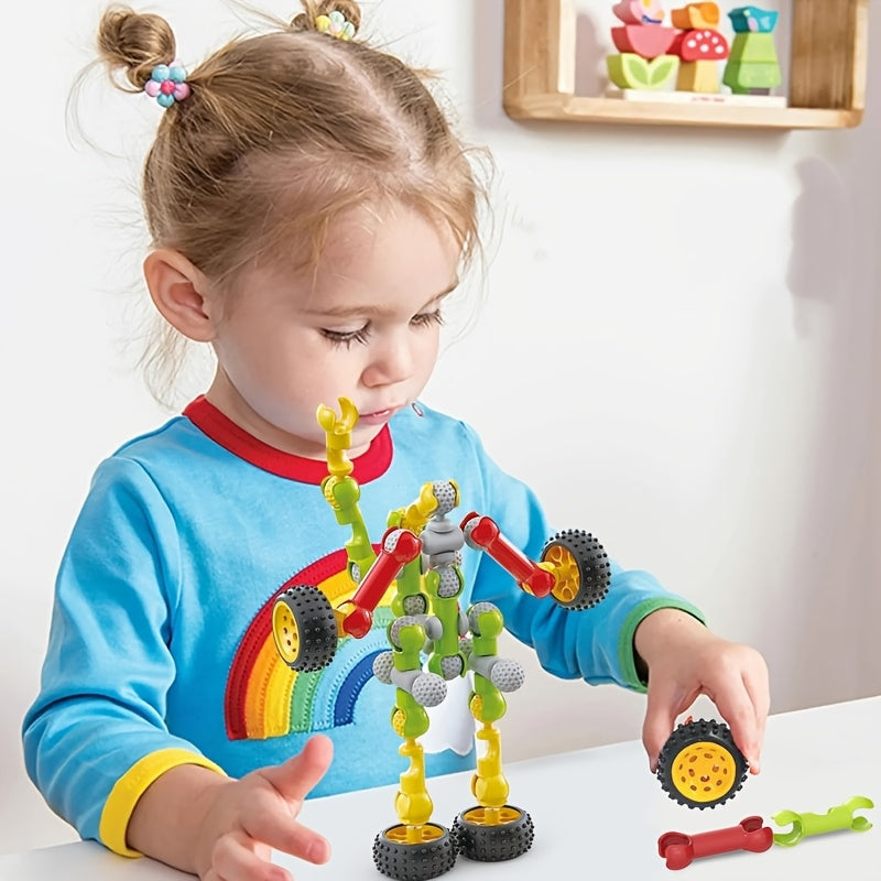 Ensemble de 132 blocs de construction STEM pour enfants de 3 ans et plus, jouet éducatif de construction, kit de création technique pour garçons et filles, cadeau d'anniversaire ou de Noël, couleurs aléatoires