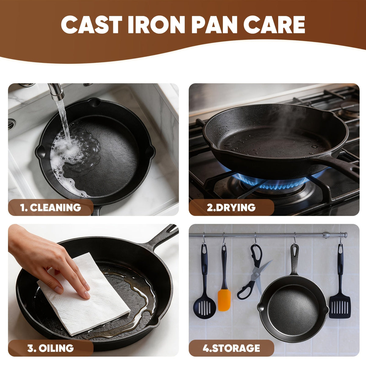 Ensemble de 3 poêles en fonte 15, 20 et 25 cm – Pré-assaisonnées, antiadhésives, ultra-résistantes, compatibles four, grill et feu de camp, répartition uniforme de la chaleur, pour steaks et pains de maïs – Ustensiles de cuisine rustiques