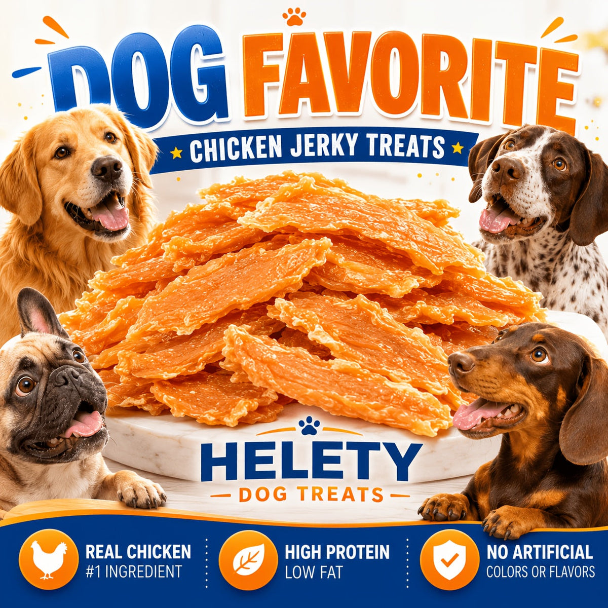 Friandises pour chiens au poulet séché - Vrai poulet séché pour chiens, riche en protéines et facile à digérer, collation saine et durable pour l'éducation des chiots et chiens adultes de toutes tailles.