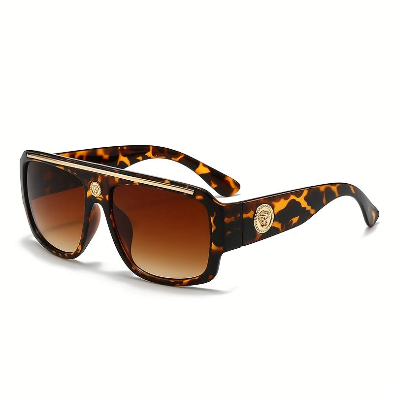 Lunettes de soleil carrées oversize style cyberpunk pour hommes – Monture extra large 139 mm et plus, bordure en métal noir et doré, verres décoratifs, lunettes de mode urbaine futuriste et cosplay