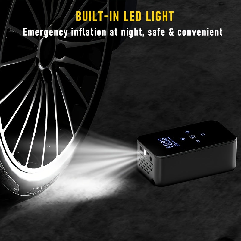 Compresseur d'air portable rechargeable par USB-C – Pompe à air sans fil 150 PSI avec manomètre numérique, éclairage LED et 5 modes de gonflage pour voiture, moto, vélo, ballon – Outil de garage léger