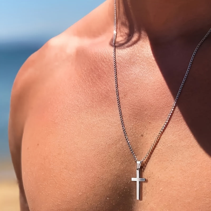 Collier avec pendentif croix pour homme, chaîne cubaine plaquée or 18 carats, acier inoxydable 304, bijou minimaliste et décontracté, cadeau pour lui, acier doré