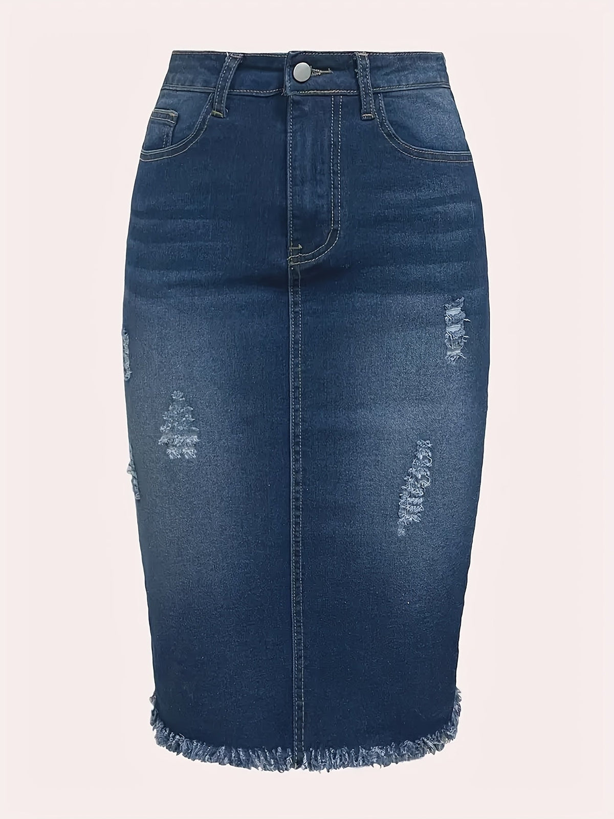 Jupe midi vintage taille haute en jean pour femme – Stretch, ourlet franc, aspect vieilli, lavable en machine, non transparente, bleu océan, tailles XS-XXL, jupe décontractée pour printemps, été et automne