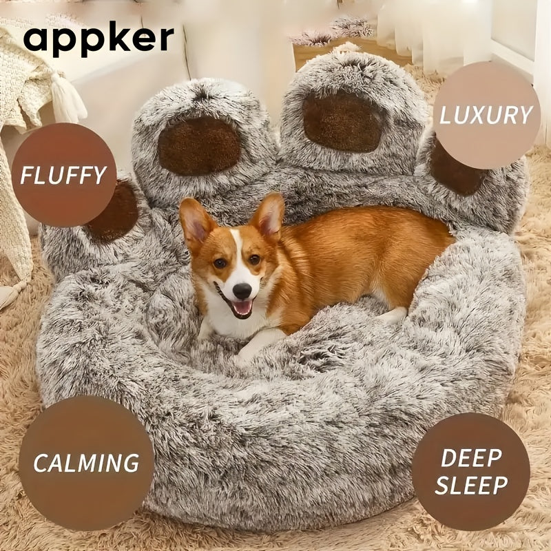 Panier apaisant rond en peluche pour chats et chiens de taille moyenne - Niche douillette, chaude et antidérapante en fausse fourrure lavable, tapis de couchage pour animaux d'intérieur